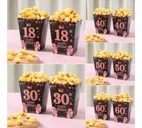 Shein 10 piezas Cajas de palomitas de maíz de Feliz Cumpleaños, Cajas de comida desechables para fiestas de 18, 30, 40, 50 y 60 cumpleaños, Decoraciones de