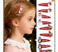 Shein 10 piezas Clips para el cabello de Navidad para niños Súper lindos accesorios de dibujos animados de Santa Claus y campanas para niñas Tocados navideñ