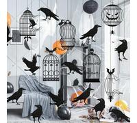 Shein 10 piezas Cuervos negros brillantes decorativos Jaula Decoraciones de fiesta de Halloween para árbol de Halloween gótico Colgando jaula de pájaros