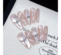 Shein 10 piezas de arte de uñas hecho a mano y utilizable, uñas acrílicas de punta francesa para aplicar, uñas postizas, uñas postizas cortas tipo "Kiss", u