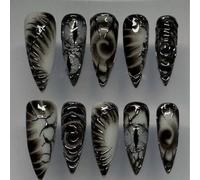 Shein 10 piezas de calcomanías de uñas del sistema oscuro gótico, con patrón de ojo de gato + degradado negro y plateado, filtro misterioso soldado en las y