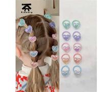 Shein 10 piezas de coleteros con forma de corazón y estrella brillantes, adecuados para niñas, lazos de pelo con corazones de brillo, lentejuelas multicolor