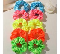 Shein 10 piezas de coleteros de seda sintética de color fluorescente para damas, set de coleteros de unicolor simple, versátiles y adecuados para la vida di
