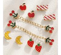 Shein 10 piezas de dijes de zapatos coloridos y femeninos con diseños de caramelo, plátano, cereza, manzana y fresa para decorar zapatos tipo zuecos con flo