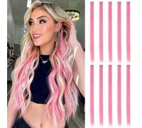 Shein 10 piezas de extensiones de cabello sintético recto de 20 pulgadas con clips de colores, para disfraz de Halloween, Navidad, fiesta, festival de músic