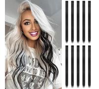 Shein 10 piezas de extensiones de cabello sintético recto de 20 pulgadas con clips de colores, para disfraz de Halloween, Navidad, fiesta, festival de músic