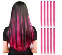 Shein 10 piezas de extensiones de cabello sintético recto de 20 pulgadas con clips de colores, para disfraz de Halloween, Navidad, fiesta, festival de músic