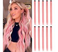 Shein 10 piezas de extensiones de cabello sintético recto de 20 pulgadas con clips de colores, para disfraz de Halloween, Navidad, fiesta, festival de músic
