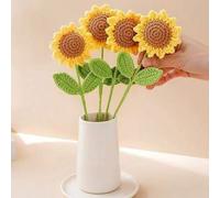 Shein 10 piezas de girasoles de ganchillo hechos a mano, girasoles artificiales tejidos eternos, girasoles realistas tejidos sonrientes, flores preservadas,