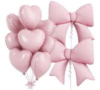 Shein 10 piezas de globos con forma de corazón rosa de 18" y 38" globos de papel de aluminio rosa con lazo, adecuados para el Día de San Valentín, despedida