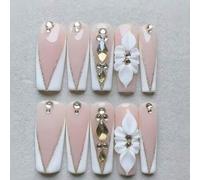 Shein 10 piezas de pegatinas de uñas hechas a mano, calcomanías de arte de uñas de cobertura completa, reutilizables, de longitud media cuadrada, formas esp