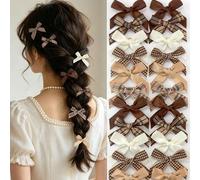 Shein 10 piezas de pinzas para el cabello con lazo estilo bailarina de colores Maillard aleatorios, accesorios para el cabello con estampado colegial, lindo