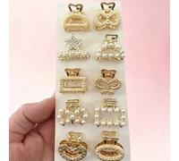 Shein 10 piezas de pinzas para el cabello de mujer con perlas falsas & strass, garras de metal de lujo de varios estilos, adecuadas para moño, flequillo, us