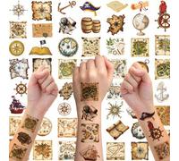 Shein 10 piezas de tatuajes temporales con mapa del tesoro, kit de juego de piratas, pegatinas con mapa medieval, impermeables y fáciles de quitar