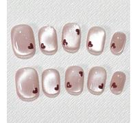 Shein 10 piezas de uñas postizas con forma de corazón, ojos de gato, loto púrpura, suaves y etéreas, de brillo premium, hechas a mano