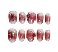 Shein 10 piezas de uñas postizas cuadradas de cobertura completa con decoración de flores hechas a mano, de color rubor, para compras, viajes, citas. Sumini
