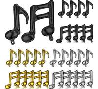 Shein 10 piezas Globos de Notas Musicales Dorados, Plateados y Negros de 17 pulgadas, Globo de Feliz Cumpleaños, Globos de Música para Uso en Cumpleaños, Fi