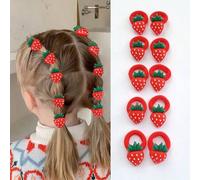 Shein 10 piezas Gomas de pelo para niñas con diseños tiernos de fruta, fresa, cereza, flor y corazón, bandas de pelo pequeñas sin costuras de color rojo