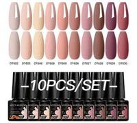 Shein 10 piezas Juego de esmalte de uñas en gel de color rosa desnudo Sólido Color Semi Permanente Barnices Remover con UV LED Kits de arte de uñas Decoraci