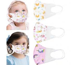 Shein 10 piezas Máscaras faciales desechables 3D para niños, transpirables, diseño lindo de unicornio, zorro, princesa, máscaras protectoras