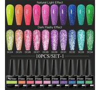 Shein 10 piezas neón reflectante brillante gel Set rosado con lentejuelas gel Esmalte de uñas empapa UV uña gel Semi-permanente Decoración de uñas