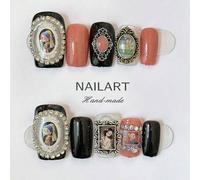Shein 10 piezas/paquete Decoraciones de uñas cuadradas hechas a mano estilo Y2K, láminas de uñas multicolor con patrones creativos degradados, accesorios