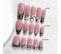 Shein 10 piezas Pegatinas de uñas con temática de cocina francesa creativa, hechas a mano, en color negro y blanco, estilo Y2K, uñas con lunares, uñas pinta