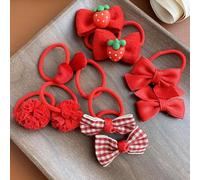 Shein 10 piezas/set Chicas con patrón de cuadros fresa & con diseño de lazo Goma para pelo para pelo Decoración
