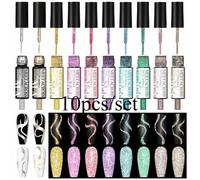 Shein 10 piezas Set de esmalte de gel con ribete reflectante brillante, Set de esmalte de gel metálico efecto espejo dorado y plateado, Esmalte de gel para