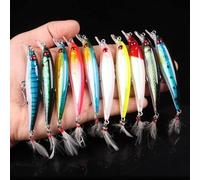 Shein 10 piezas/Set de señuelos duros tipo minnow con láser para pesca, cebo artificial de 90mm con anzuelos, wobbler, equipo de pesca, cebo duro de Japón,