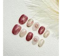 Shein 10 piezas/set Flores pintadas a mano simples y variadas con decoración perlada, estilo japonés de lujo ligero con lámina de oro en forma de almendra,