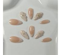 Shein 10 piezas/set Uñas postizas blancas con borde francés 3D, flores, estilo diario, sencillo, elegante y de moda. Uñas postizas para aplicar, suministros