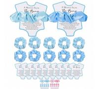 Shein 10 sets de obsequios de ducha que incluyen 10 ligas de pelo en rosa/azul, 10 tarjetas de agradecimiento de la ducha y un letrero "Un mensaje desde la