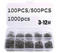 Shein 100-1000 piezas Anzuelos de pesca Iseni de acero de alto carbono con púa, tamaños del 3 al 12, para pesca de agua salada y agua dulce, accesorios de p