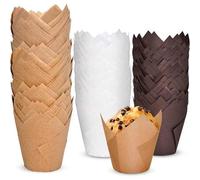 Shein 100/200 piezas Tulipán a prueba de grasa Tulipán Moldes de papel para magdalenas Tamaño estándar Tazas para hornear Envoltorios para magdalenas Soport