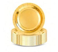 Shein 100/50/30/20/10 piezas Platos reutilizables de metal dorado de alta resistencia - Elegante borde de metal pulido, material de cartón grueso adecuado p