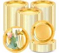 Shein 100/50/30/20/5 piezas Platos dorados, Platos redondos dorados de 9 pulgadas/7 pulgadas, Adecuados para postres, pasteles, comidas, excelentes para Nav