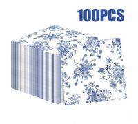 Shein 100/60/20 Piezas Servilletas desechables de 13 * 13 pulgadas en azul, blanco, azul y blanco, adecuadas para mesas de comedor diarias, tardes de té, pi