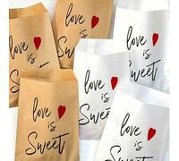 Shein 100/60/50/30 piezas Bolsas de papel kraft marrón, impresas con un corazón rojo y el texto "El amor es dulce", bolsas de regalo para fiestas románticas