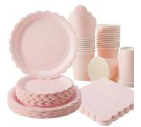 Shein 100/75/25/10 piezas Juego de platos, servilletas y vasos desechables con pétalos rosa claro, platos, servilletas y vasos con pétalos rosa claro, sumin