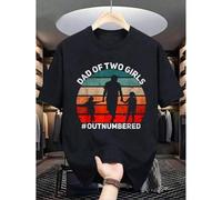 Shein 100% Cotton Dad Of Two Girls Outnumbered Retro 2 Daughters Father's Day T-Shirt, Summer Tops Graphic Tees, Men T Shirts T-Shirt For Spring & Summer202