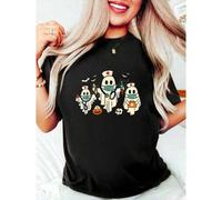 Shein 100% Cotton Halloween Nurse Nursing Funny Health Worker RN Ghost Nurse T-Shirt Women's Oversized Tee Causal Breathable Classic Comfort Tops