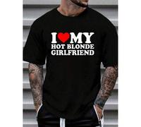 Shein 100% Cotton I Love My Hot Blonde GirlRed Heart Blond Hair Girls T-Shirt Women's Men's Graphic Tee Causal Tops Fashion Tshirt Short Sleeve T-ShirtFun A