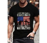 Shein 100% Cotton If This Flag Offends You I'll Help You Pack US Flag T-Shirt Women's Men's Graphic Tee Causal Tops Fashion Tshirt Short Sleeve T-ShirtMen's