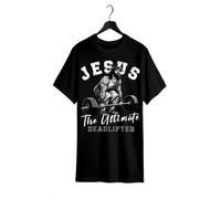 Shein 100% Cotton Jesus The Ultimate Deadlifter Christian Gym Core Funny Christian Workout Gym T-Shirt, Small, Black