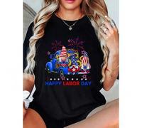 Shein 100% Cotton Top Happy Labor Day Fireworks American Flag And Funny Gnomes T-Shirt Summer Outfits For Women