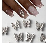 Shein 100 piezas/50 piezas/10 piezas Decoración de uñas con mariposas de purpurina 3D, diseños de encantos de mariposas metálicas doradas para manualidades