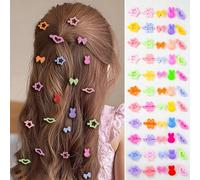 Shein 100 piezas Clips de pelo pequeños y lindos de plástico en colores de caramelo con diseños de flores, corazones, lazos, orejas de conejo, estrellas, si
