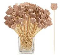 Shein 100 piezas de Palillos de cóctel de bambú de 4.7 pulgadas con diseño de cara de oso, pinchos de comida decorativos para aperitivos, frutas, postres, b