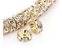 Shein 100 piezas dorado tono blanco con diamante de imitación DIY hecho a mano Espaciador rosario para Fabricación de joyas Collar cuentas sueltas redondo e